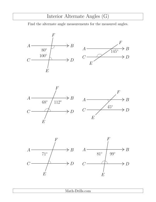 The Interior Alternate Angle Relationships (G) Math Worksheet