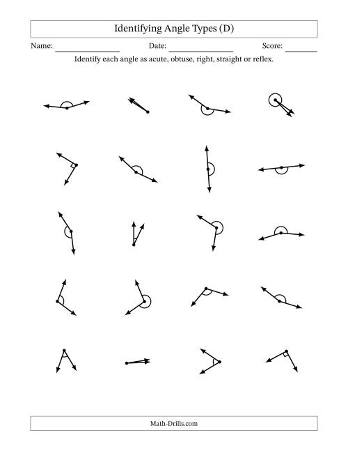 Naming Angles (Acute, Obtuse, Right, Straight, Reflex) (D)