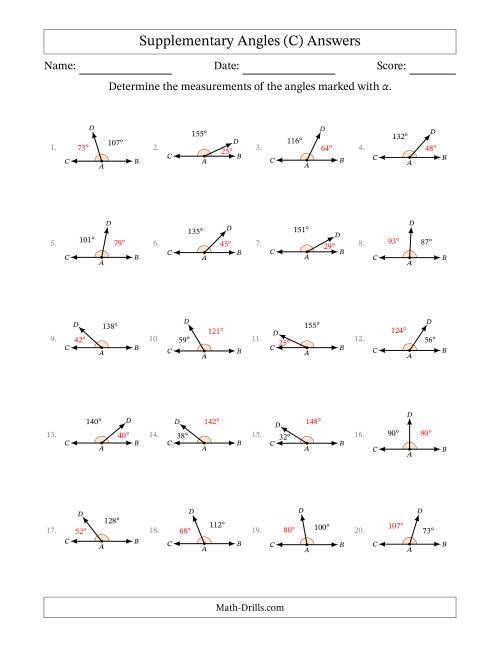 The Supplementary Angle Relationships (C) Math Worksheet Page 2