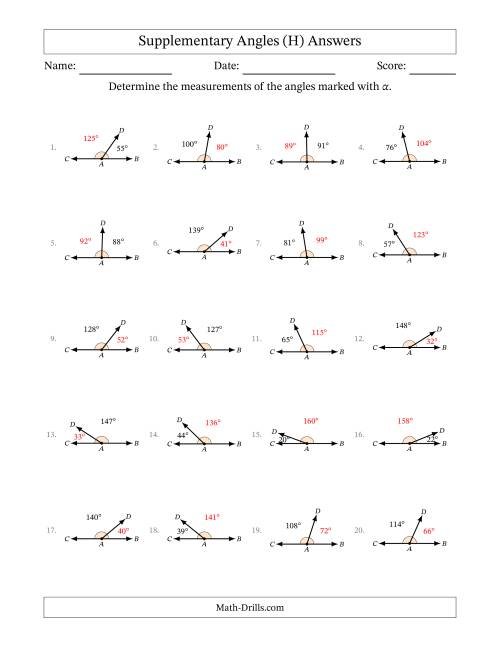 The Supplementary Angle Relationships (H) Math Worksheet Page 2