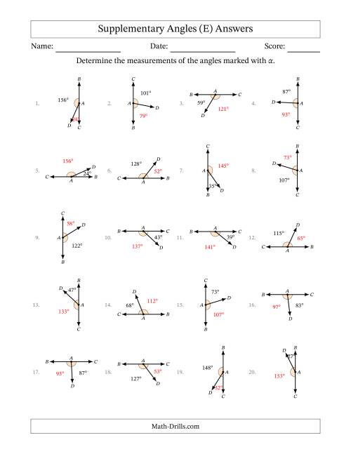 The Supplementary Angle Relationships with Rotated Diagrams (E) Math Worksheet Page 2