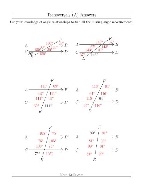 Angles Formed By Transversals Worksheet