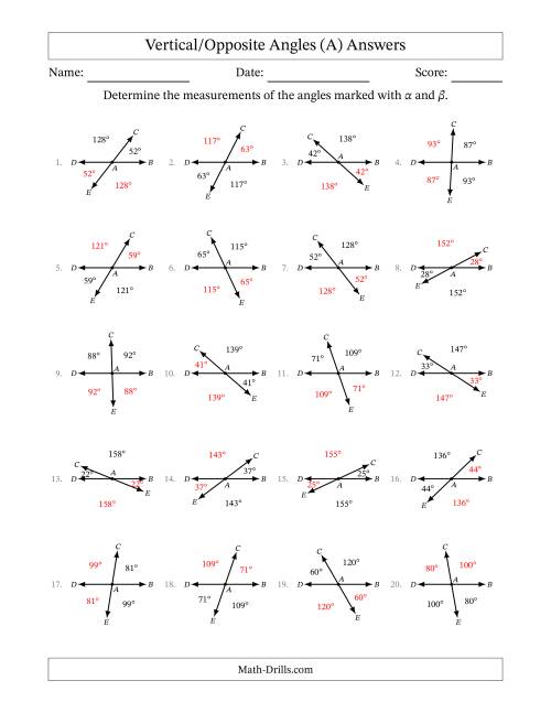 Angle Relationships Worksheet Answers