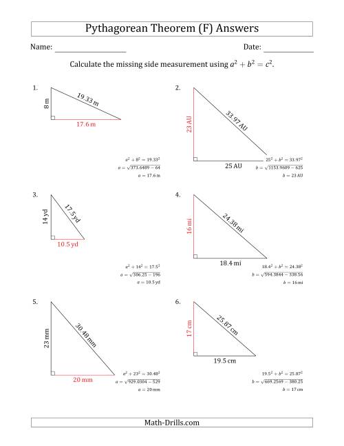 The Calculate a Cathetus Using Pythagorean Theorem (No Rotation) (F) Math Worksheet Page 2