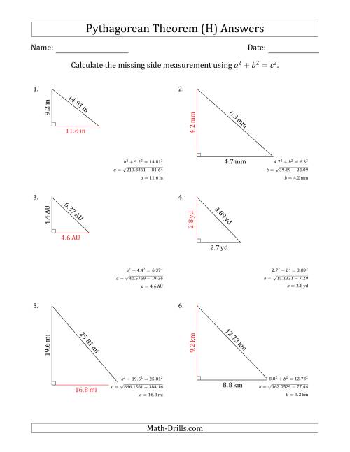 The Calculate a Cathetus Using Pythagorean Theorem (No Rotation) (H) Math Worksheet Page 2
