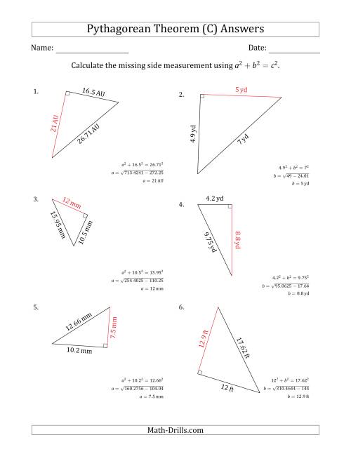 The Calculate a Cathetus Using Pythagorean Theorem (C) Math Worksheet Page 2