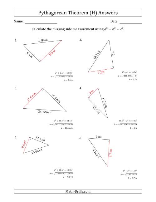 The Calculate a Cathetus Using Pythagorean Theorem (H) Math Worksheet Page 2