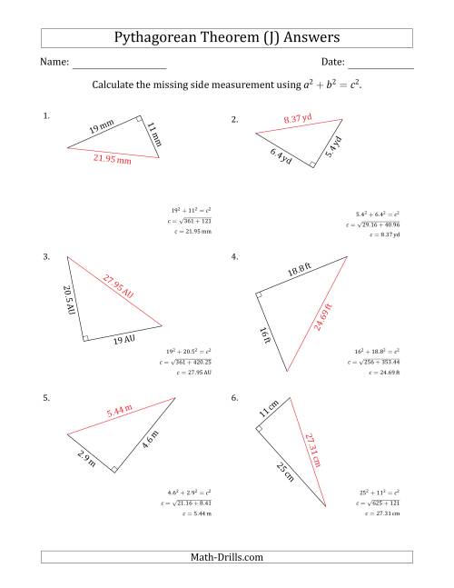 Calculate the Hypotenuse Using Pythagorean Theorem (J)