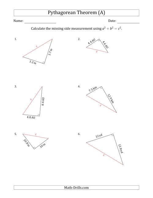 Pythagorean Theorem Worksheet Math Drills
