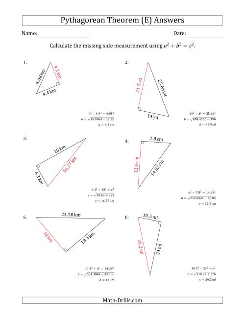 The Calculate a Side Measurement Using Pythagorean Theorem (E) Math Worksheet Page 2