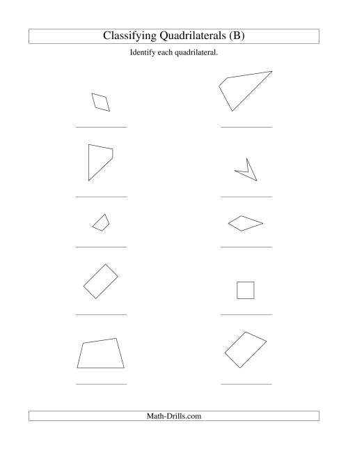 The Classifying Quadrilaterals (B) Math Worksheet