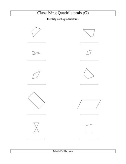 The Classifying Quadrilaterals (G) Math Worksheet