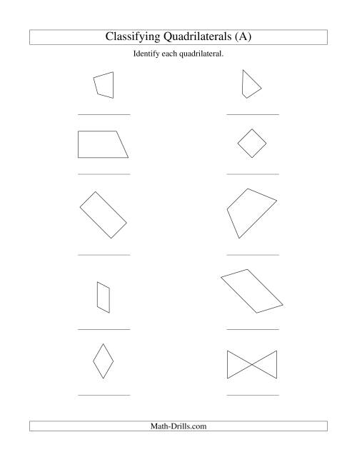 The Classifying Quadrilaterals (All) Math Worksheet
