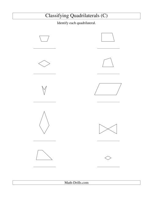The Classifying Quadrilaterals (No Rotation) (C) Math Worksheet