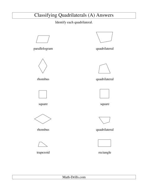 Classifying Quadrilaterals Worksheet Answers