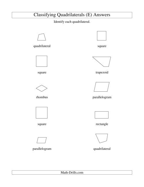 The Classifying Quadrilaterals (Squares, Rectangles, Parallelograms, Trapezoids, Rhombuses, and Undefined) (E) Math Worksheet Page 2