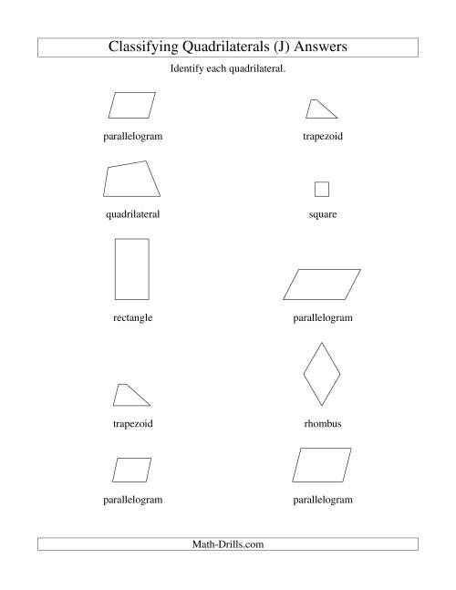 The Classifying Quadrilaterals (Squares, Rectangles, Parallelograms, Trapezoids, Rhombuses, and Undefined) (J) Math Worksheet Page 2
