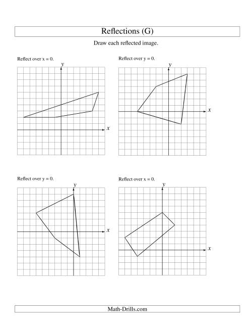 The Reflection of 4 Vertices Over the x or y Axis (G) Math Worksheet