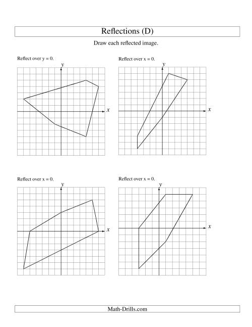 The Reflection of 5 Vertices Over the x or y Axis (D) Math Worksheet