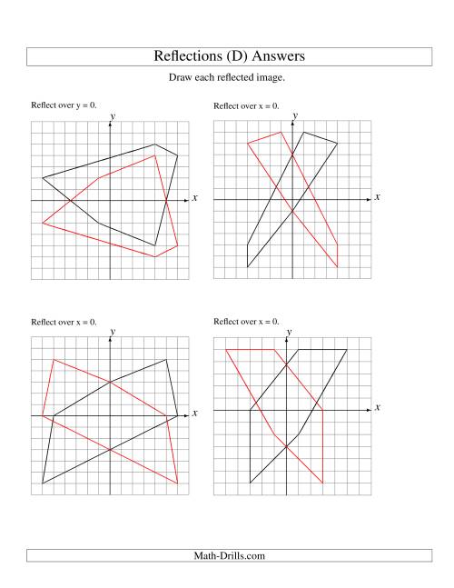 The Reflection of 5 Vertices Over the x or y Axis (D) Math Worksheet Page 2