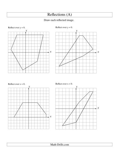 The Reflection of 5 Vertices Over the x or y Axis (All) Math Worksheet