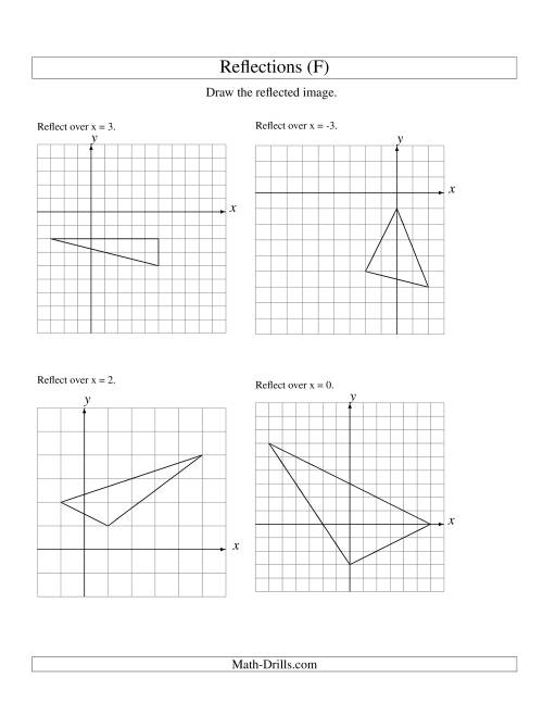 The Reflection of 3 Vertices Over Various Lines (F) Math Worksheet