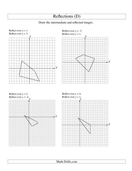 The Two-Step Reflection of 4 Vertices Over Various Lines (D) Math Worksheet