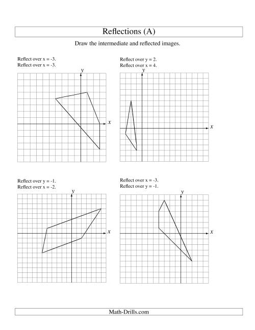The Two-Step Reflection of 4 Vertices Over Various Lines (All) Math Worksheet
