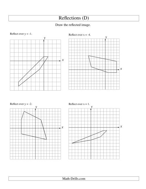 The Reflection of 5 Vertices Over Various Lines (D) Math Worksheet