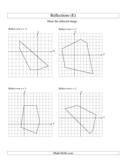 The Reflection of 5 Vertices Over Various Lines (E) Math Worksheet
