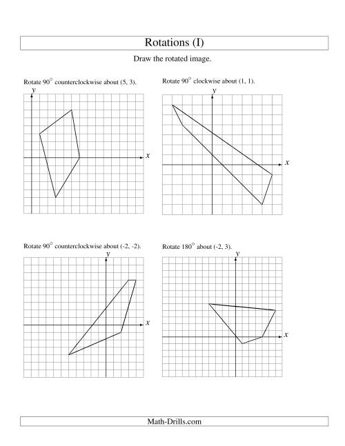 The Rotation of 4 Vertices around Any Point (I) Math Worksheet