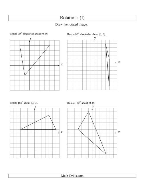 The Rotation of 3 Vertices around the Origin (I) Math Worksheet