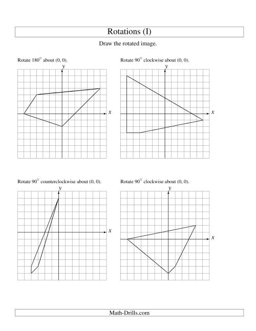 The Rotation of 4 Vertices around the Origin (I) Math Worksheet