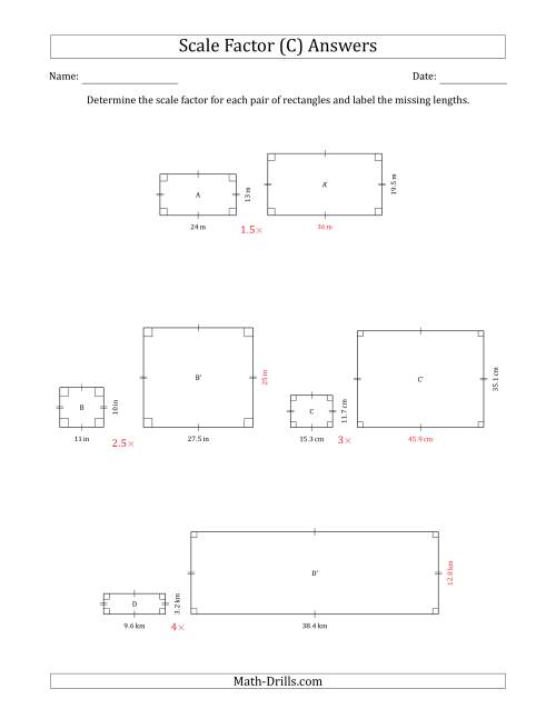 The Determine the Scale Factor Between Two Rectangles and Determine the Missing Lengths (Scale Factors in Intervals of 0.5) (C) Math Worksheet Page 2