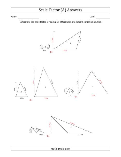 The Determine the Scale Factor Between Two Triangles and Determine the Missing Lengths (Whole Number Scale Factors) (A) Math Worksheet Page 2