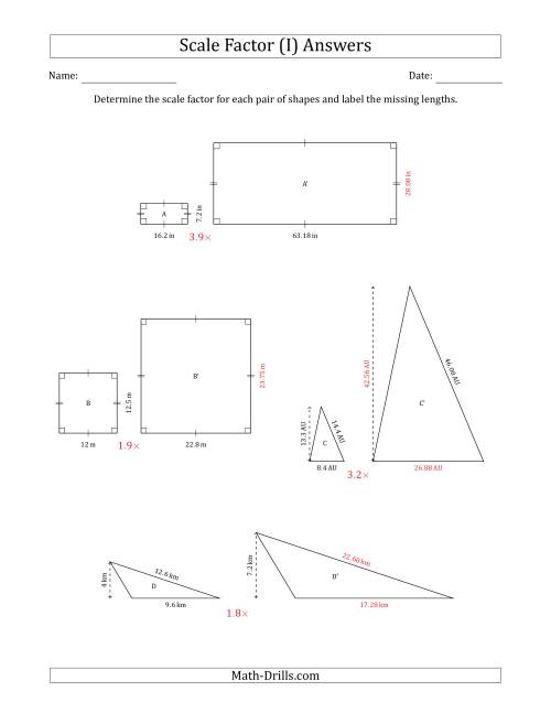 The Determine the Scale Factor Between Two Shapes and Determine the Missing Lengths (Scale Factors in Intervals of 0.1) (I) Math Worksheet Page 2