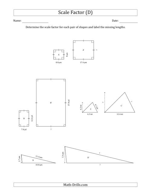 Determine The Scale Factor Between Two Shapes And Determine The Missing Lengths Whole Number