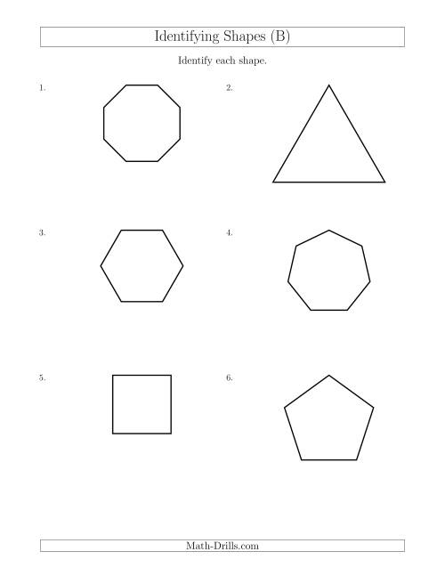 The Identifying Shapes (B) Math Worksheet