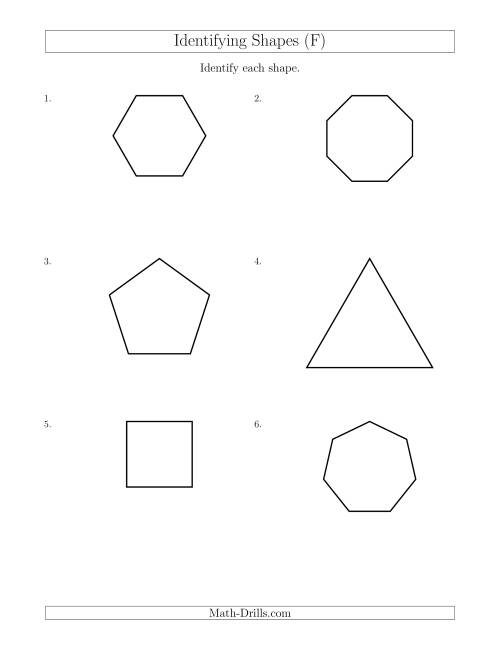The Identifying Shapes (F) Math Worksheet