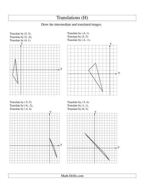 The Three-Step Translation of 3 Vertices up to 6 Units (H) Math Worksheet