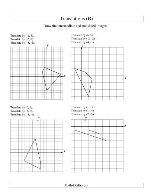 The Three-Step Translation of 4 Vertices up to 6 Units (B) Math Worksheet