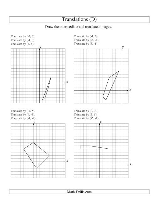 The Three-Step Translation of 4 Vertices up to 6 Units (D) Math Worksheet