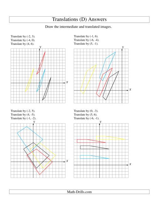 The Three-Step Translation of 4 Vertices up to 6 Units (D) Math Worksheet Page 2