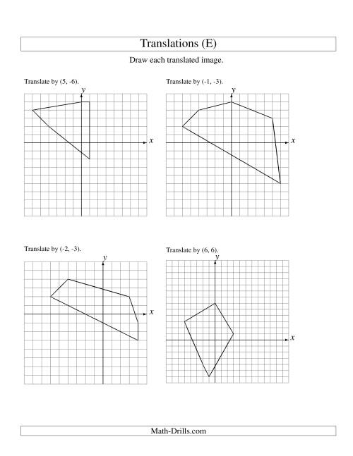 The Translation of 5 Vertices up to 6 Units (E) Math Worksheet
