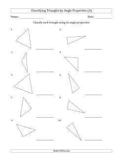 Classifying Triangles by Angle Properties (No Marks on Question Page)
