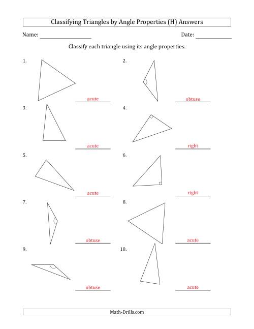 The Classifying Triangles by Angle Properties (No Marks on Question Page) (H) Math Worksheet Page 2