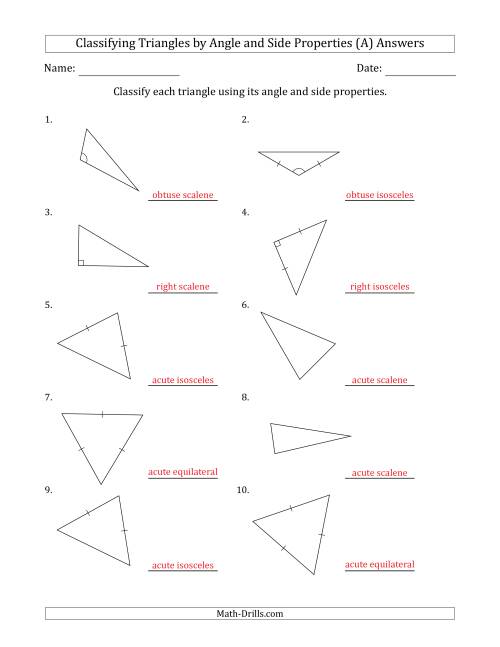 Classifying Triangles By Angle And Side Properties Marks Included On 