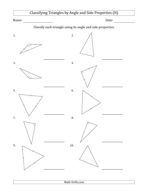 Classifying Triangles by Angle and Side Properties (Marks Included on