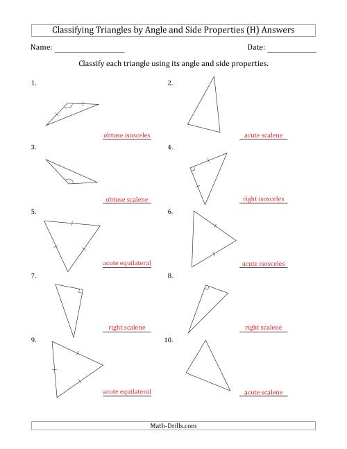Classifying Triangles By Angle And Side Properties Marks Included On Question Page H 3037