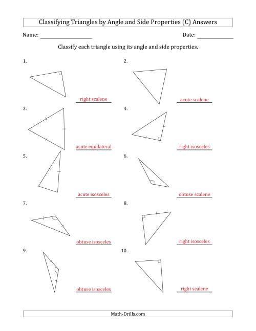 The Classifying Triangles by Angle and Side Properties (No Marks on Question Page) (C) Math Worksheet Page 2